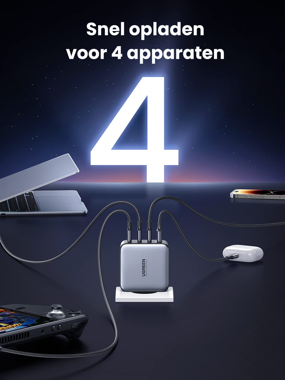 UGREEN Nexode GaN Oplader 100W USB-C Voeding met 4 Poorten