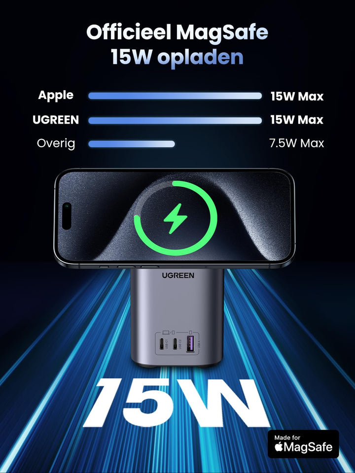 UGREEN Nexode 100W USB-C-oplader met MagSafe 15W USB-C Charger GaN Lader 4-in-1 laadstation met inductieve standaard