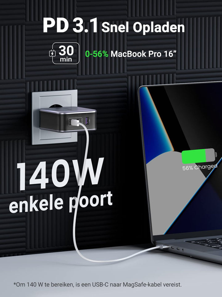 UGREEN Nexode 140W USB C Charger PD 3.1 USB C Voeding GaN 3 Poorts PD Oplader