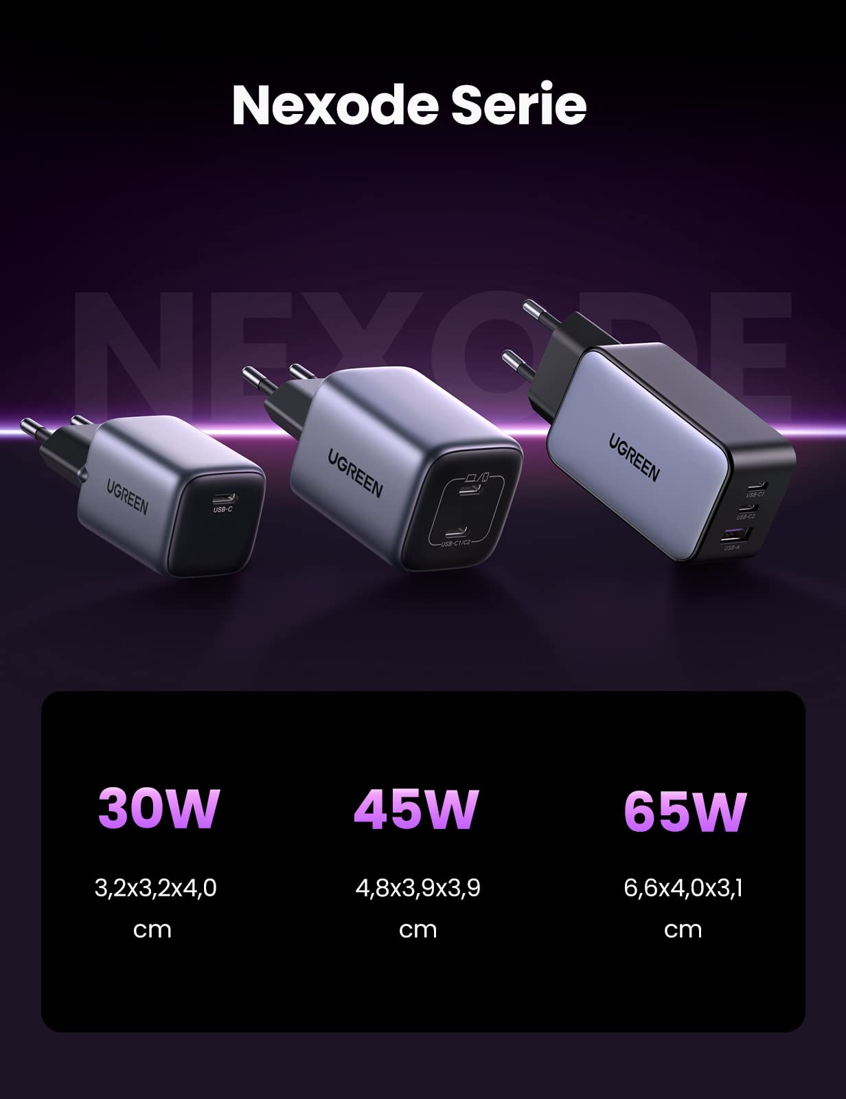 UGREEN Nexode 30W USB C Oplader kabel 60W PD 3.0