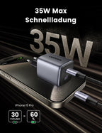 UGREEN Nexode 35W USB C lader USB voedingsadapter GaN II Tech snelle lader met 2 poorten compatibel met iPhone 15 Pro Max, 15 Pro, 15, 14, 13, 12, Galaxy S23 Ultra, S22, iPad, Tab A8, Pixel, HomePod