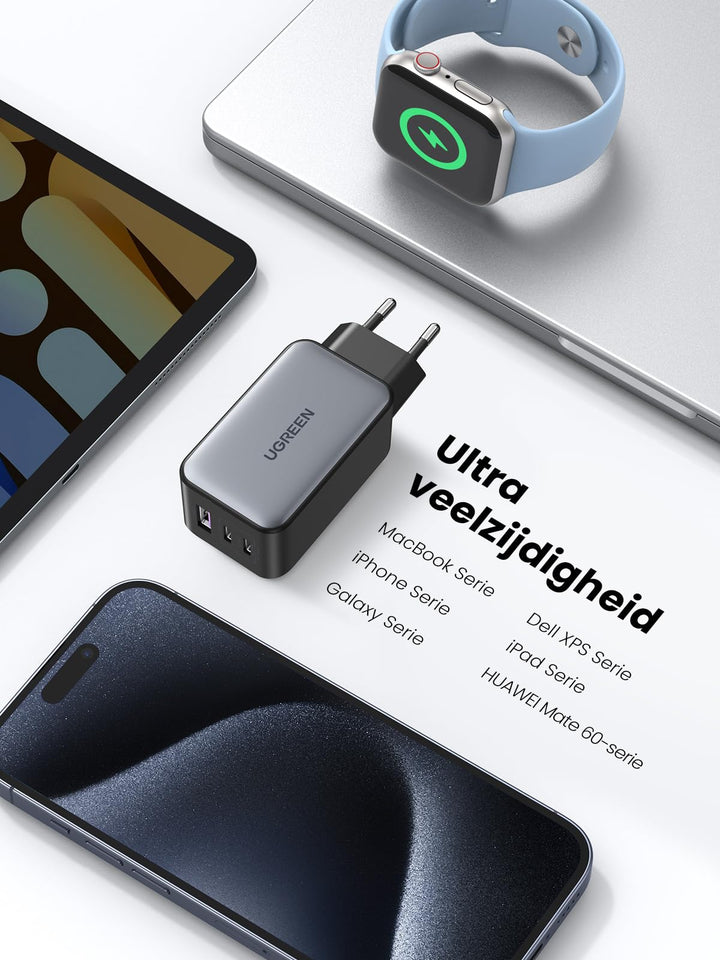 UGREEN Nexode GaN 65W USB-C Oplader met 3 USB-C Poorten