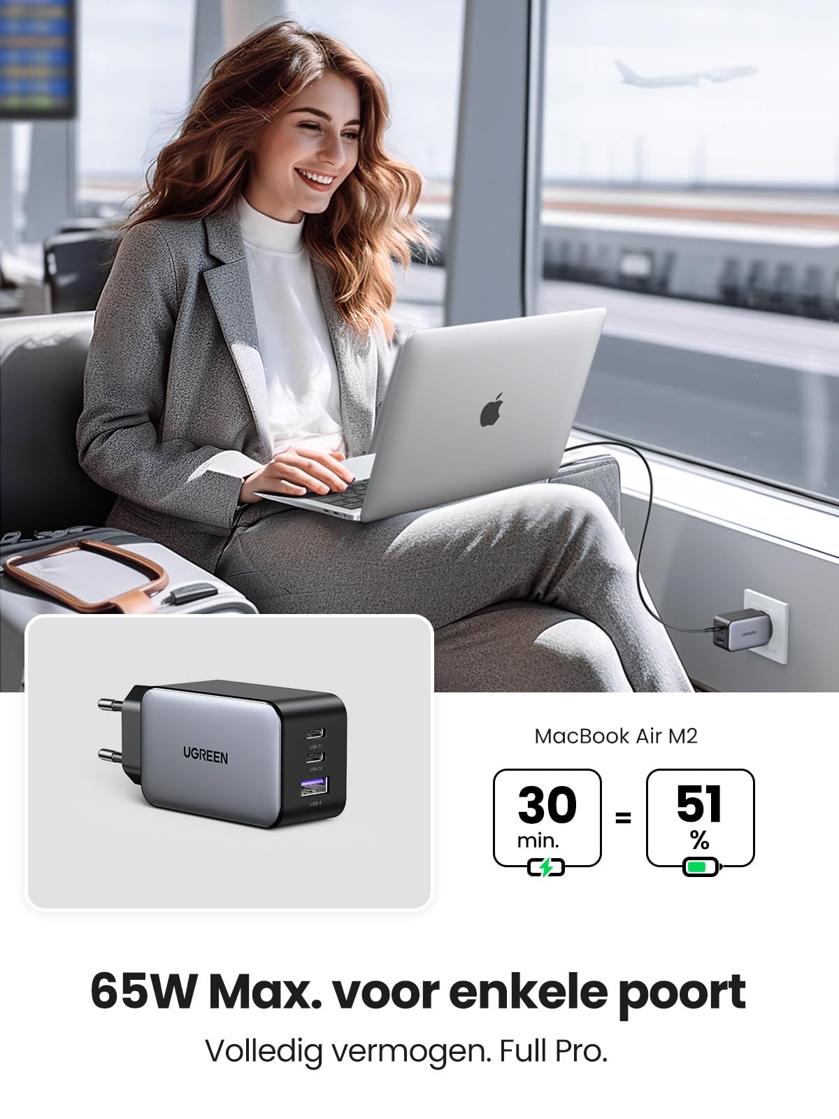 Intenso Power Adapter W65ACC GaN 2x USB-C / USB-A Hálózati Gyorstöltő Adapter - Fehér (65W