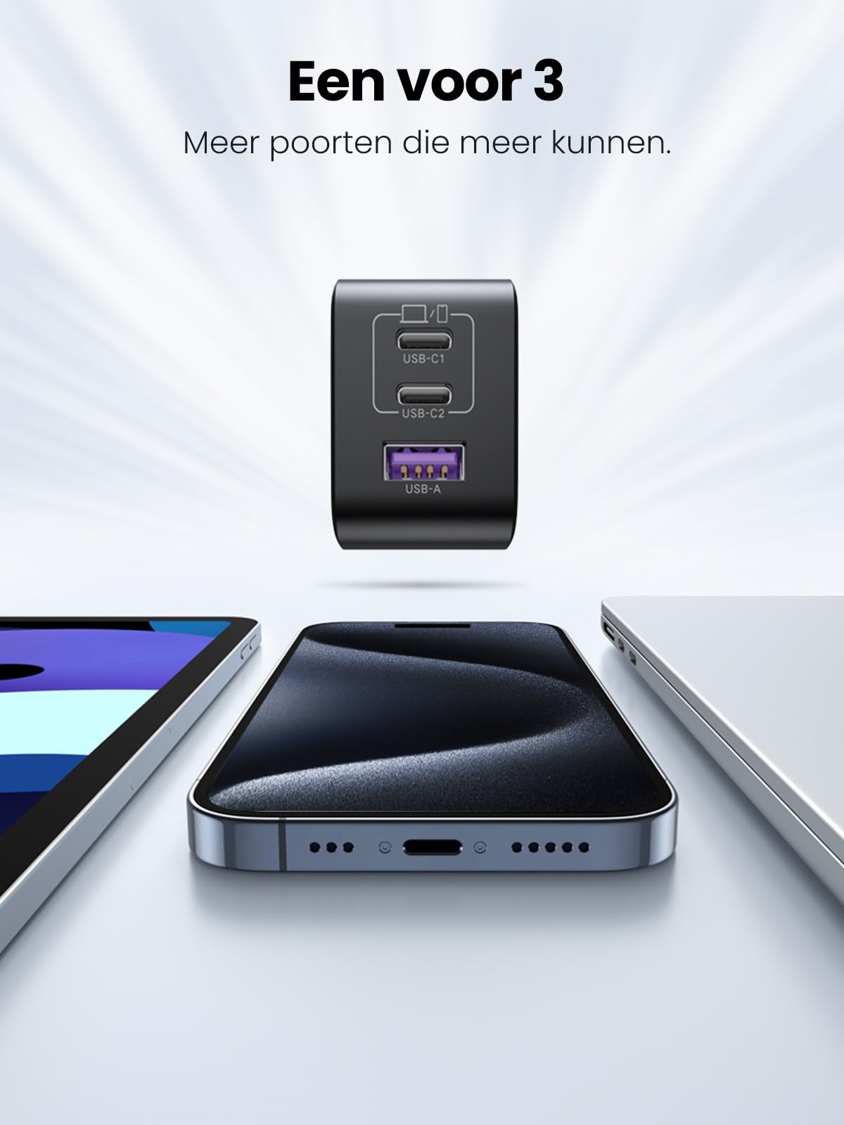 UGREEN Nexode GaN 65W USB-C Oplader kabel 60W PD 3.0