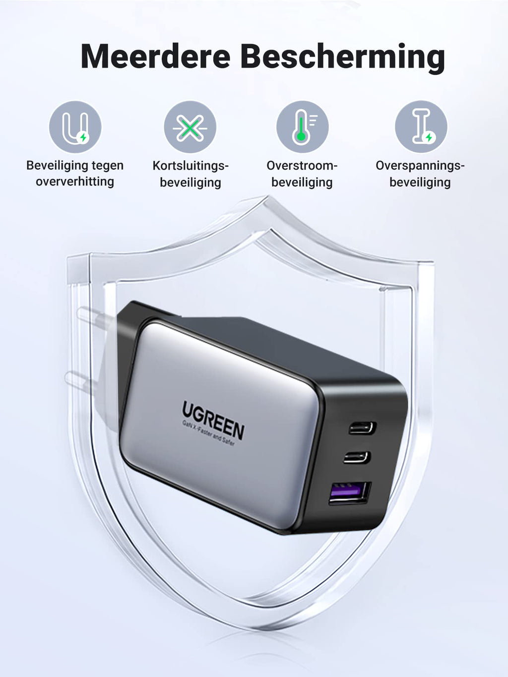 UGREEN Nexode GaN 65W USB-C Oplader kabel 60W PD 3.0