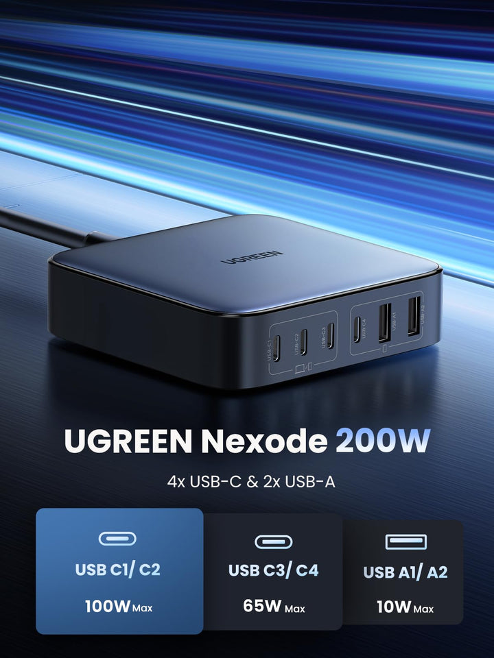 UGREEN Nexode 200W USB C GaN Oplader met 6 poorten - 10