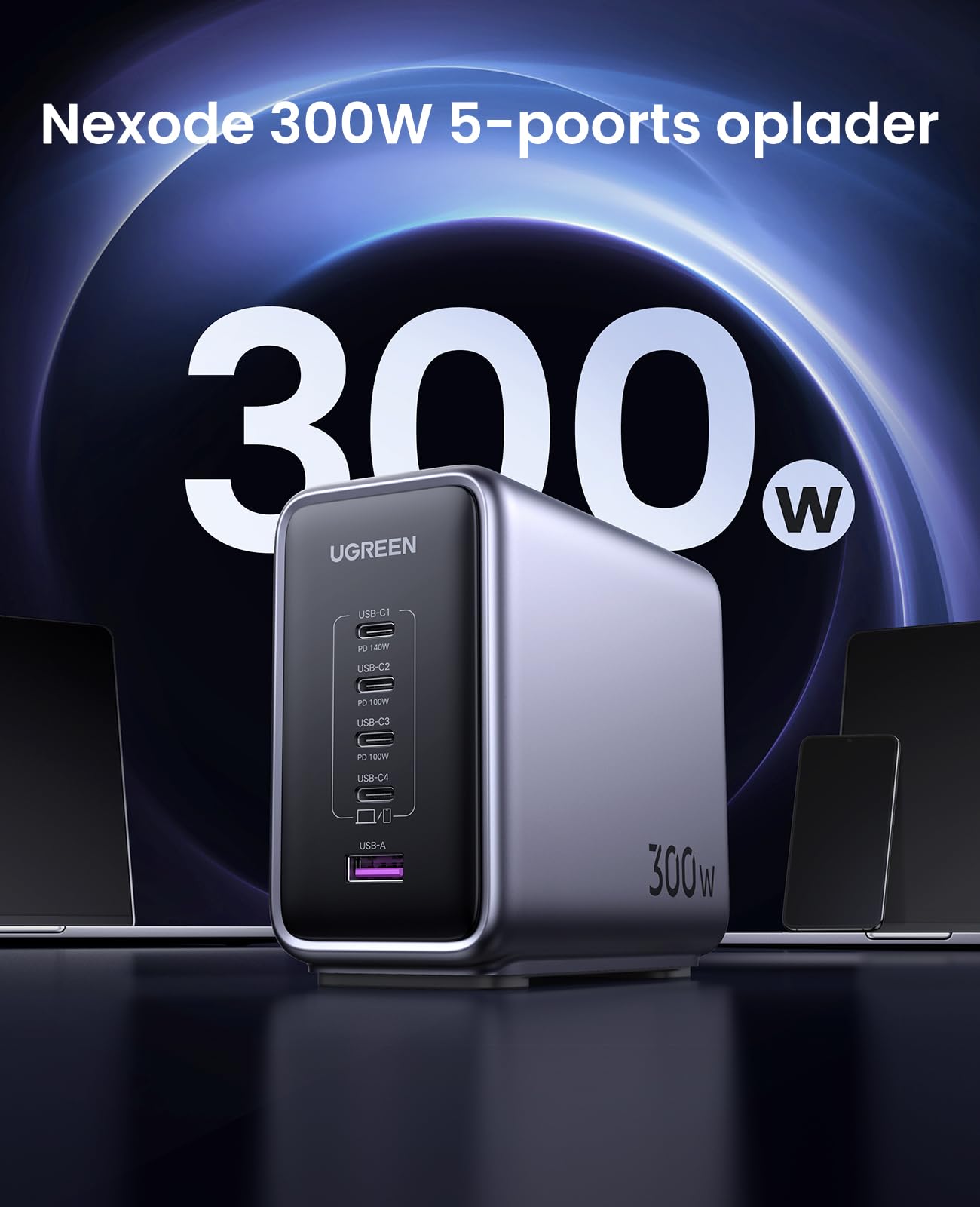 UGREEN Nexode 300W USB C GaN Oplader met 5 poorten - nexode 300w 5-poorts opladen