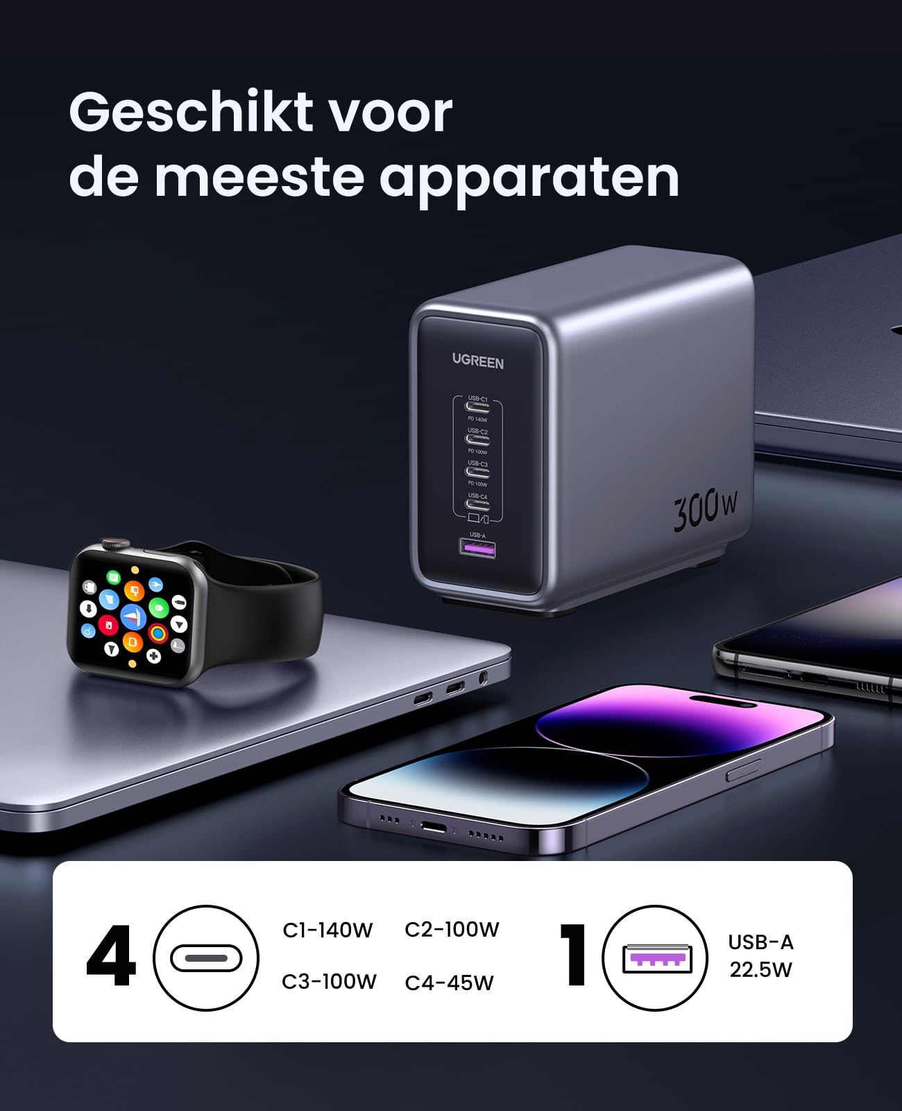 UGREEN Nexode USB C-oplader 300W USB C kabel 100W