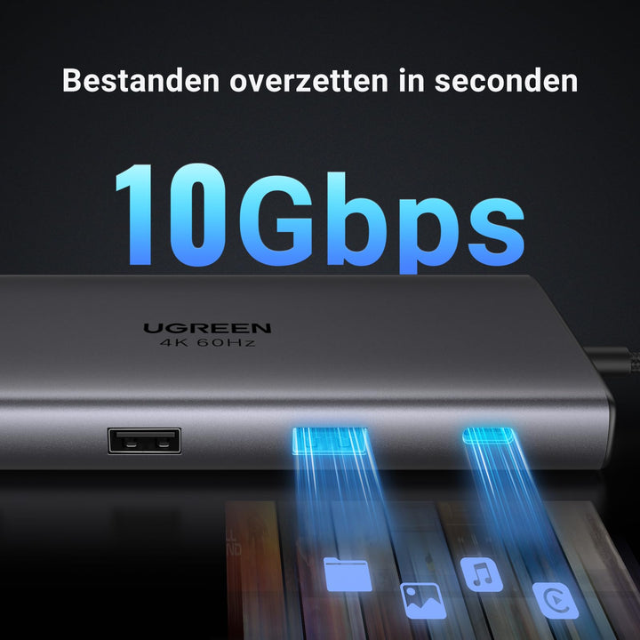 UGREEN Revodok Pro USB C Docking Station met 10Gbps USB C/A gegevens poort 3.2, 4K 60Hz HDMI, PD100W, Ethernet, SD/TF