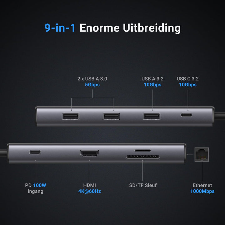 UGREEN Revodok Pro USB C Docking Station met 10Gbps USB C/A gegevens poort 3.2, 4K 60Hz HDMI, PD100W, Ethernet, SD/TF