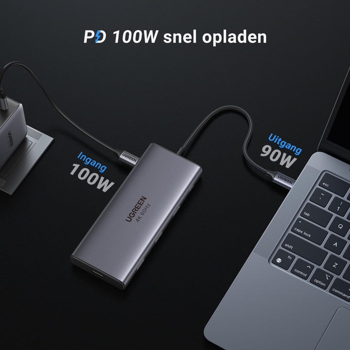 UGREEN Revodok Pro USB C Docking Station met 10Gbps USB C/A gegevens poort 3.2, 4K 60Hz HDMI, PD100W, Ethernet, SD/TF