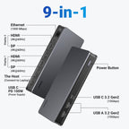 UGREEN Revodok USB C Docking Station met 2HDMI 2DP 9 in 1 USB C Dock voor Windows en MacOS, Dock met 4K@60Hz 10Gbps USB C en 2 USB A 3.2 Gen2 Poorten, Ethernet en 100W PD voor MacBook en Windows PC