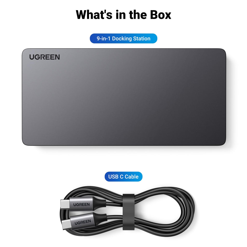 UGREEN Revodok USB C Docking Station met 2HDMI 2DP 9 in 1 USB C Dock voor Windows en MacOS, Dock met 4K@60Hz 10Gbps USB C en 2 USB A 3.2 Gen2 Poorten, Ethernet en 100W PD voor MacBook en Windows PC