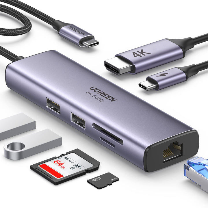 UGREEN Revodok USB C Hub met 4K@60Hz HDMI, Ethernet, PD100W, SD/TF, 2 USB 3.0