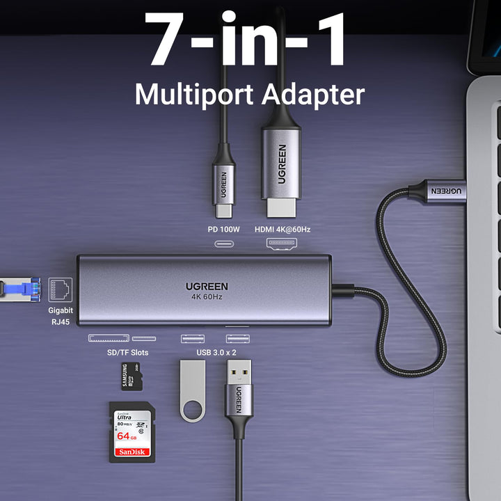 UGREEN Revodok USB C Hub met 4K@60Hz HDMI, Ethernet, PD100W, SD/TF, 2 USB 3.0