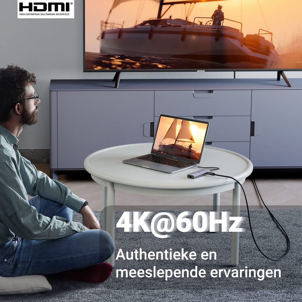 UGREEN Revodok USB C Hub met 4K@60Hz HDMI, Ethernet, PD100W, SD/TF, 2 USB 3.0