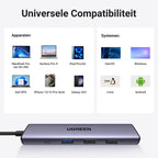 UGREEN Revodok USB C Hub met PD 100W, 4K HDMI, USB A 3.0 compatibel met iPhone 15/15Pro, MacBook Pro/Air, iPad Pro/Air, Surface Pro/Go, Galaxy Tab, Galaxy S23/S22, enz.