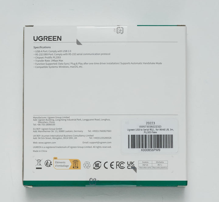 UGREEN RS232 Seri?le Kabel USB 2.0 naar RS232 Kabel USB naar DB9 9 Pins Adapter Kabel met PL2303 Chipset Ondersteuning Windows 10/8/7 Mac OS X Linux voor Router Switch Telescoop, enz. (3M)