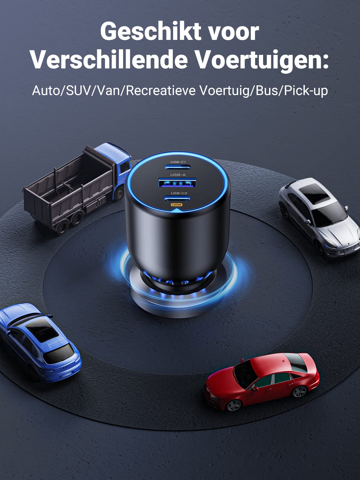 UGREEN sigarettenaansteker USB C 130W USB C autolader 3-poorts autolader USB C