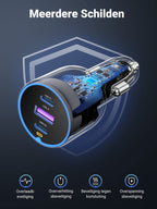 UGREEN sigarettenaansteker USB C 130W USB C autolader 3-poorts autolader USB C