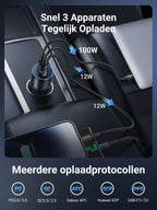 UGREEN sigarettenaansteker USB C 130W USB C autolader 3-poorts autolader USB C