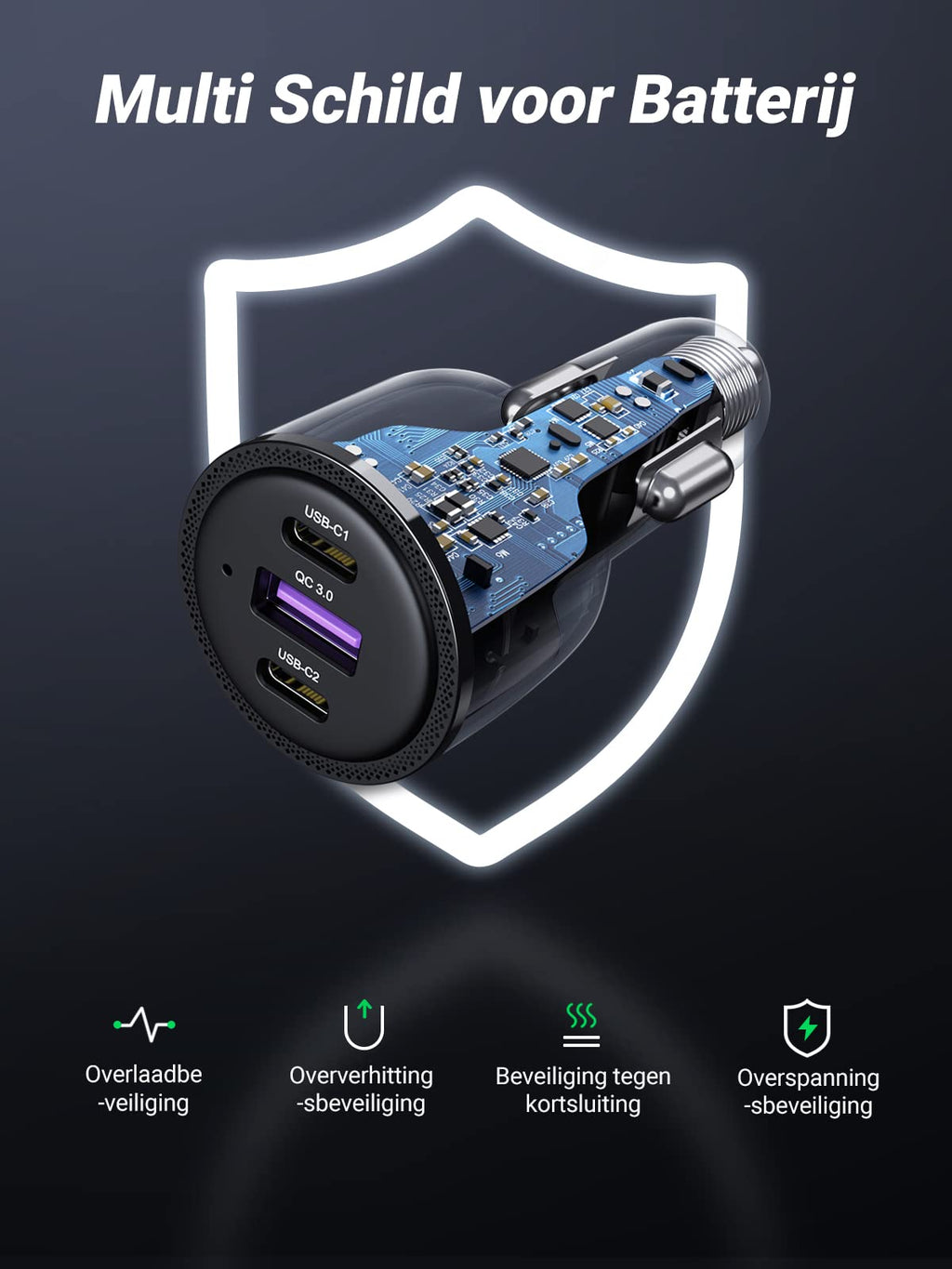 UGREEN Sigarettenaansteker USB C 69W Autolader Sigarettenaansteker PD Autolader