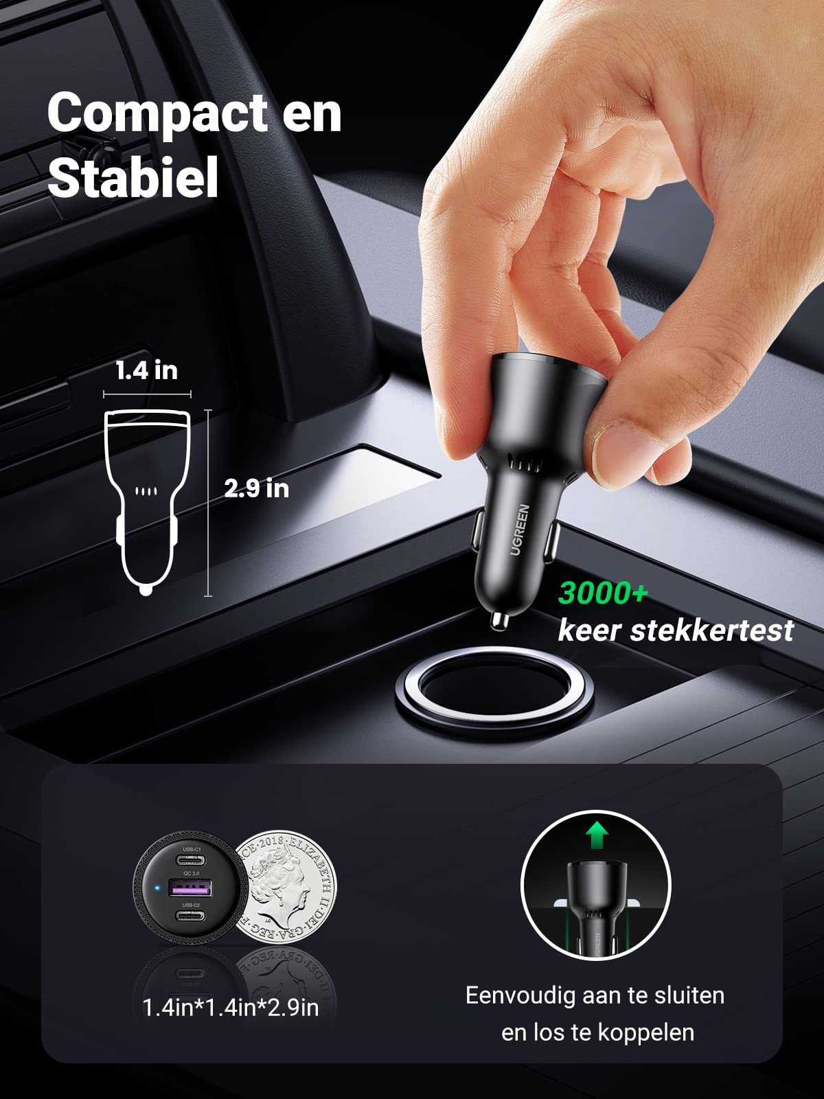 UGREEN Sigarettenaansteker USB C 69W Autolader Sigarettenaansteker PD Autolader