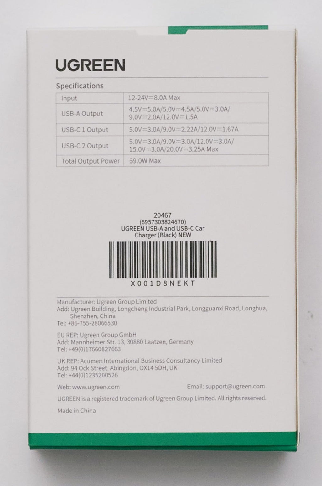 UGREEN Sigarettenaansteker USB C 69W Autolader Sigarettenaansteker PD Autolader