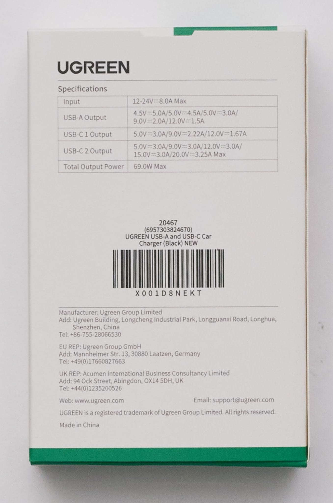 UGREEN Sigarettenaansteker USB C 69W Autolader Sigarettenaansteker PD Autolader
