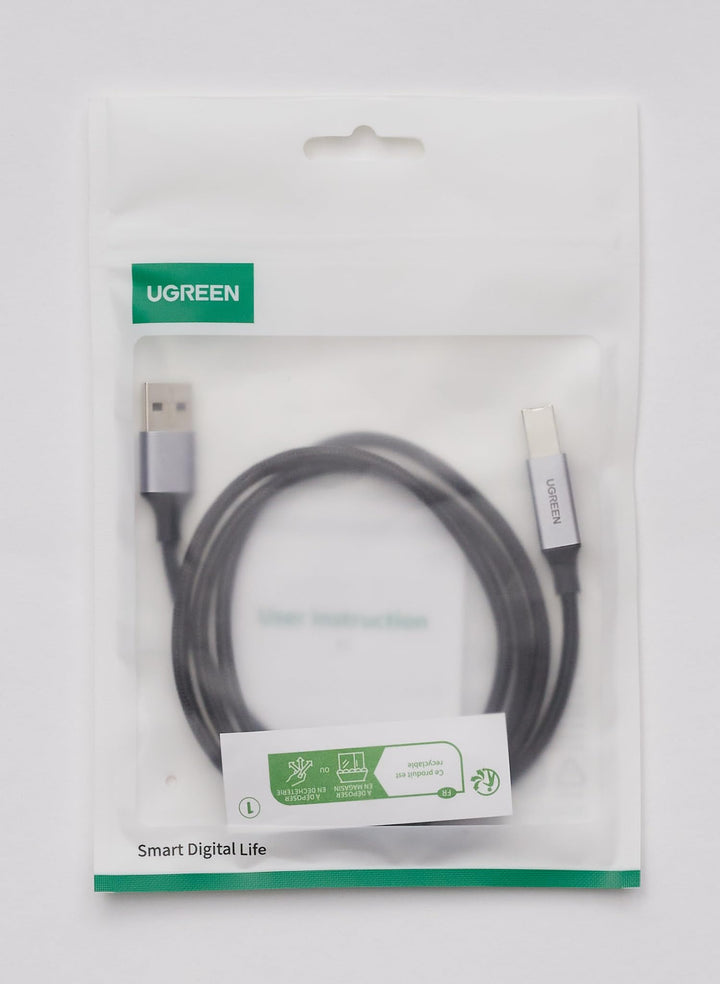 UGREEN USB 2.0 A naar USB 2.0 Type B Printerkabel, Nylon Aluminium Omhulsel Gevlochten Kabel. (1M)