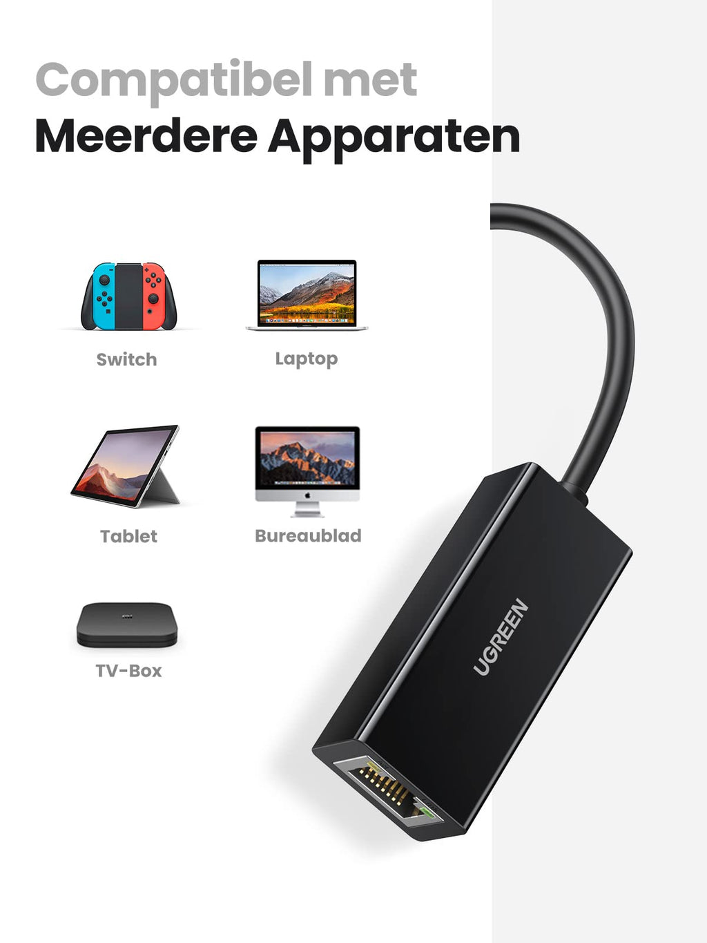 UGREEN USB 2.0 Ethernet Adapter USB 2.0 naar RJ45 Netwerkadapter 100Mbps LAN Adapter