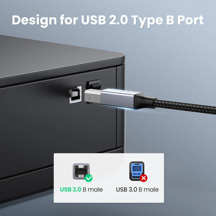 UGREEN USB 2.0 Printer Kabel USB C naar USB Printer Kabel Nylon Aluminium Omhulsel Gevlochten. (1M)