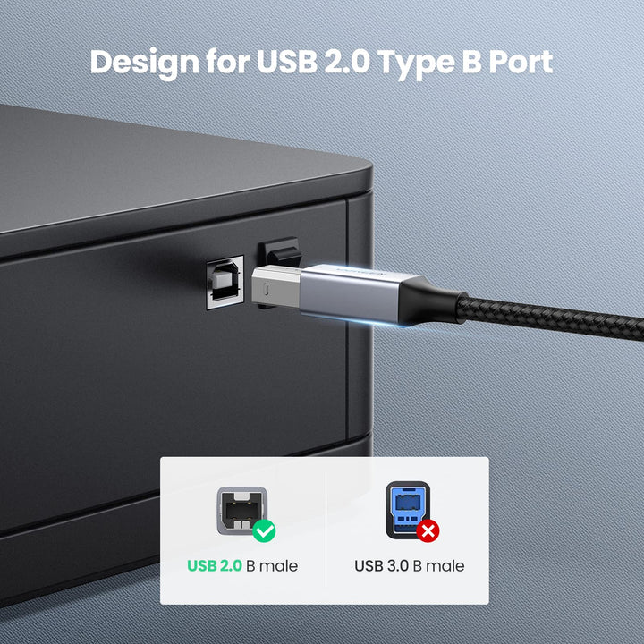 UGREEN USB 2.0 Printer Kabel USB C naar USB Printer Kabel Nylon Aluminium Omhulsel Gevlochten. (2M)