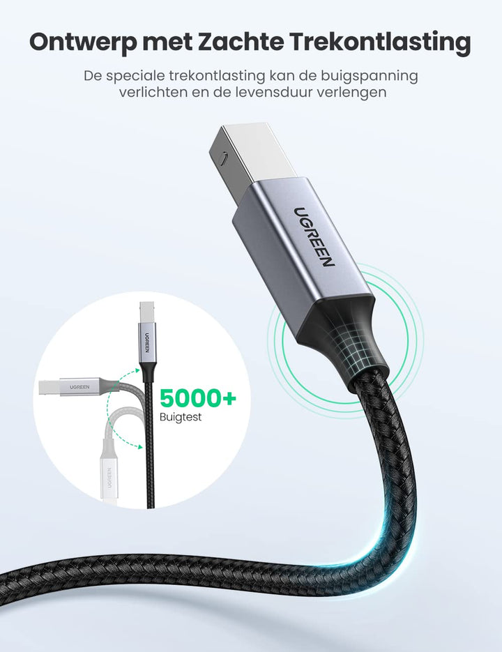 UGREEN USB 2.0 Printer Kabel USB C naar USB Printer Kabel Nylon Aluminium Omhulsel Gevlochten. (3M)