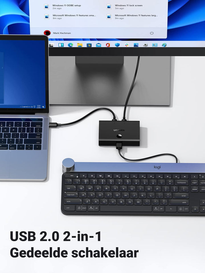 UGREEN USB 2.0 Switch KVM Switcher 2 in 1 Sharing Switch met 2 pack USB 2.0 Kabels voor Printer, Scanner, Harde Driver enz.