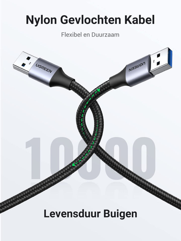 UGREEN USB 3.0 A naar USB 3.0 A 5Gbps Data Overdracht Kabel, Aluminium Omhulsel Gevlochten Data kabel. (0,5M)