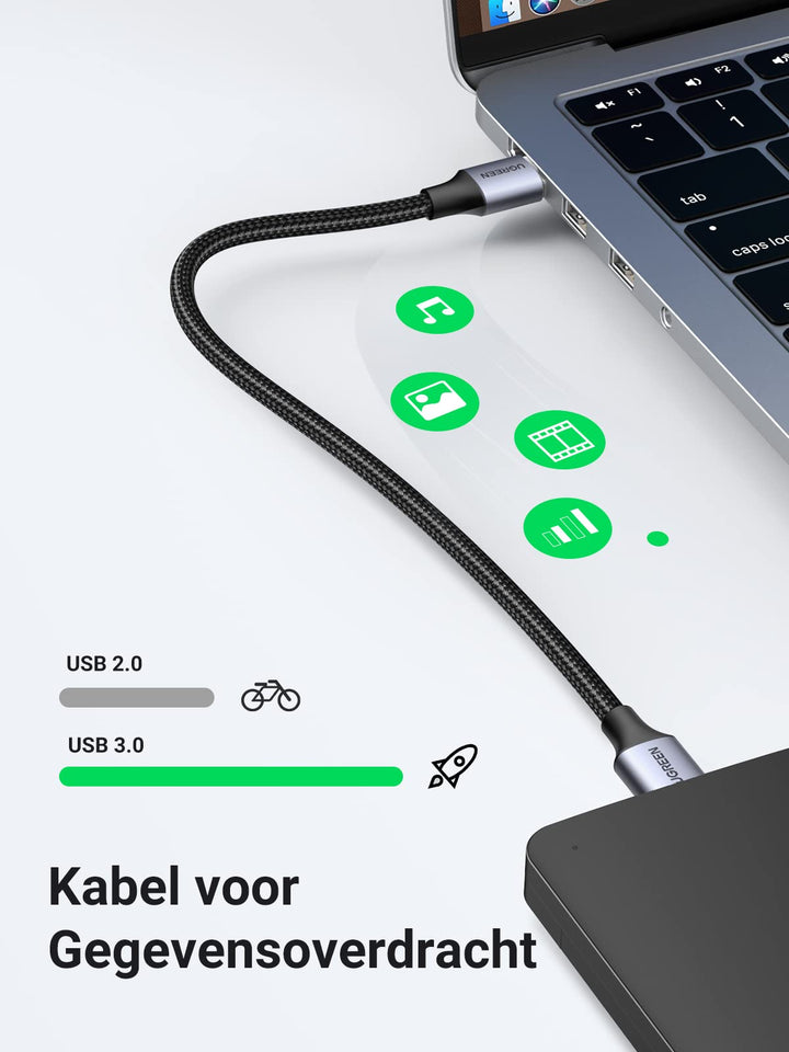 UGREEN USB 3.0 A naar USB 3.0 A 5Gbps Data Overdracht Kabel, Aluminium Omhulsel Gevlochten Data kabel. (0,5M)