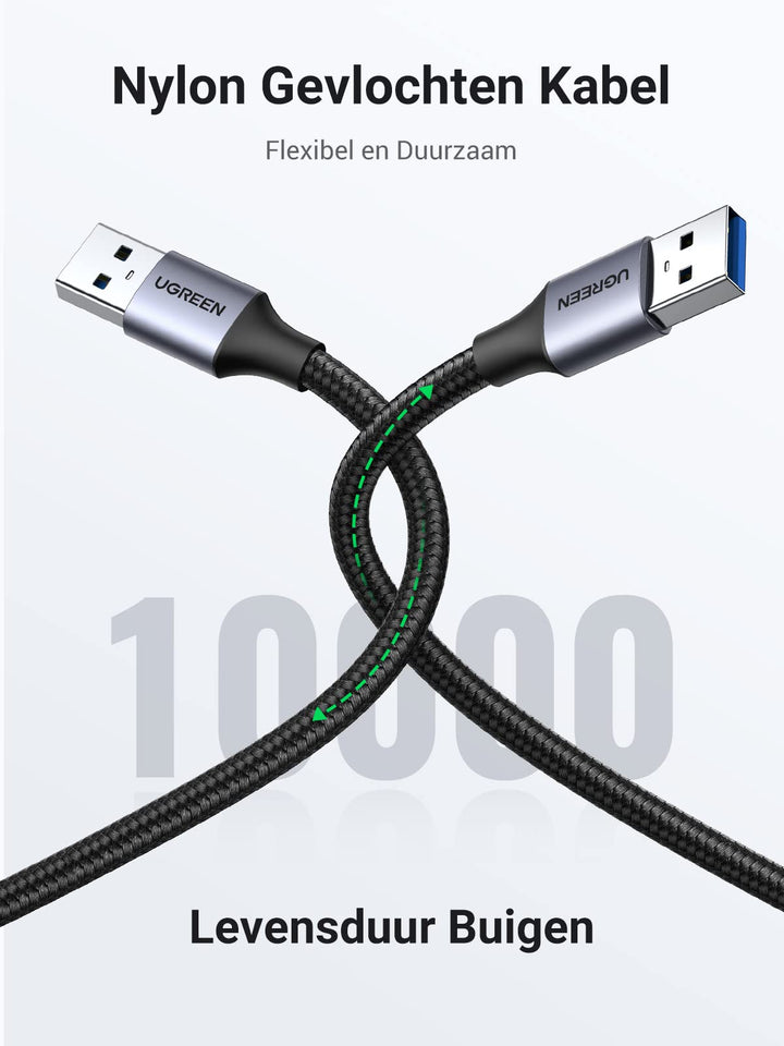 UGREEN USB 3.0 A naar USB 3.0 A 5Gbps Data Overdracht Kabel, Aluminium Omhulsel Gevlochten Data kabel. (1M)