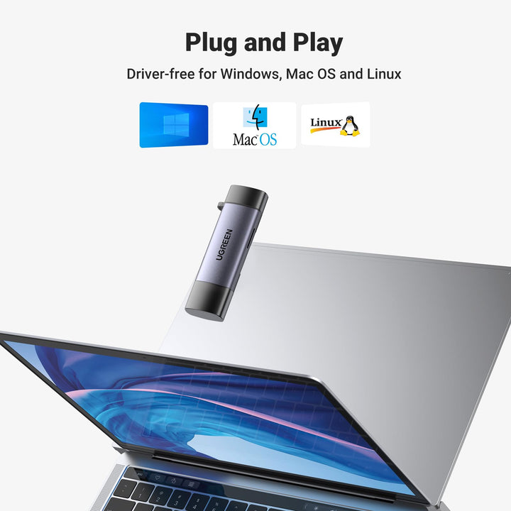 UGREEN USB 3.0 en USB C kaartlezer USB 2-in-1 TF en SD Externe Geheugenkaartlezers USB OTG Geheugenkaart Compatibel met Windows, Mac OS, Linux, Android en iOS systemen.