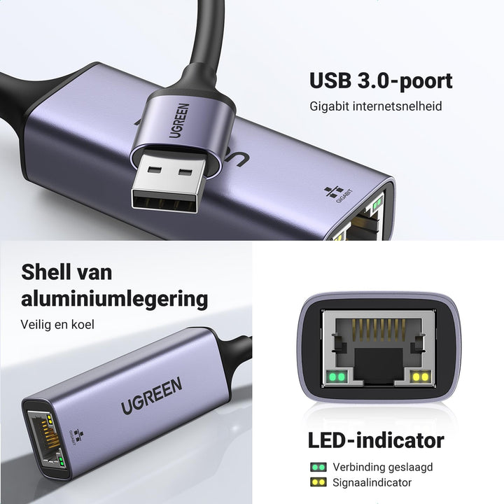 UGREEN USB 3.0 Ethernet Adapter USB naar RJ45 Netwerk Adapter 1000Mbps Gigabit USB LAN Ethernet Adapter