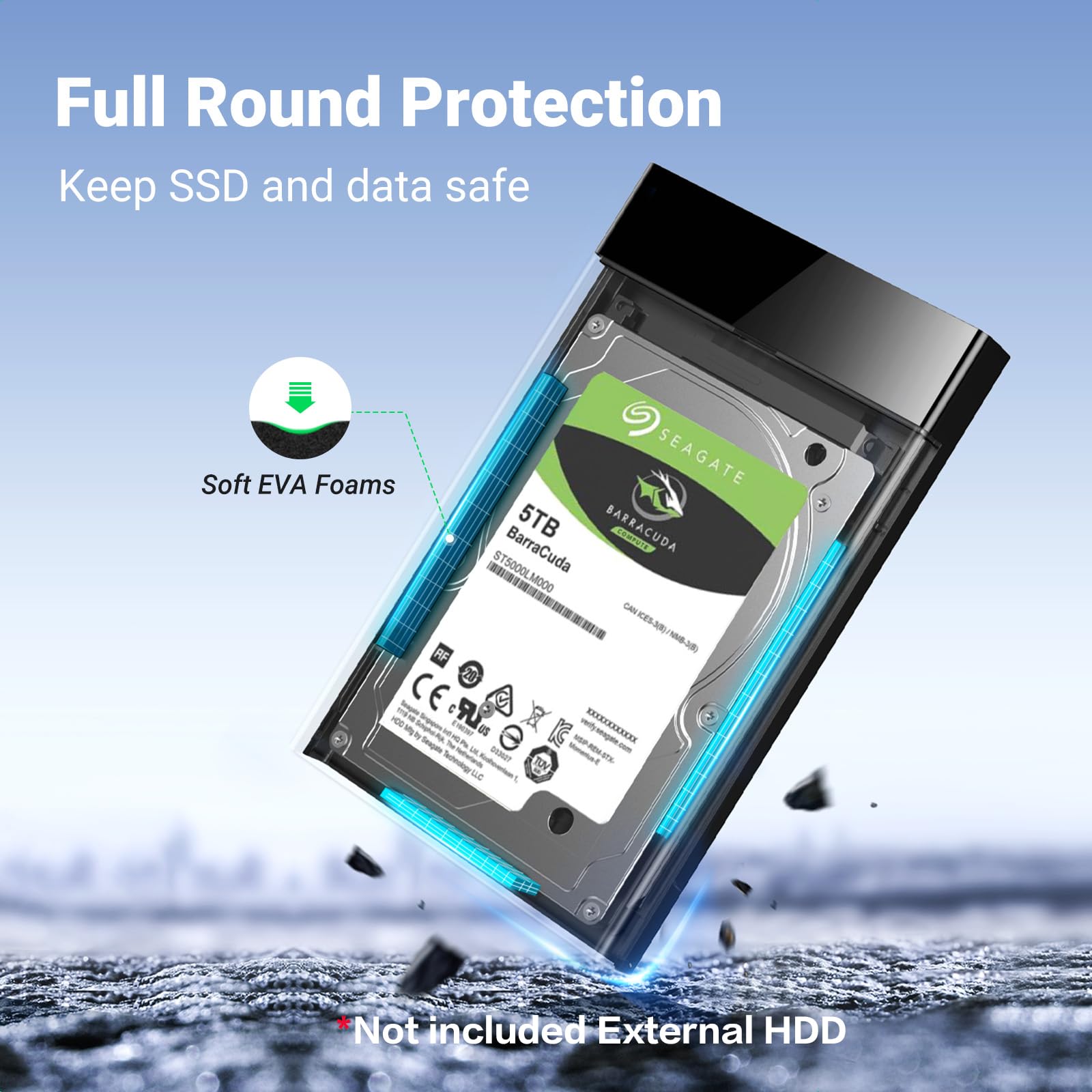 UGREEN USB 3.0 Externe Harde Schijf Behuizing 2,5 Inch SATA III II I HDD SSD met 5Gbps UASP Ondersteuning Windows Mac OS Linux Systemen, USB 3.0 Kabel Meegeleverd