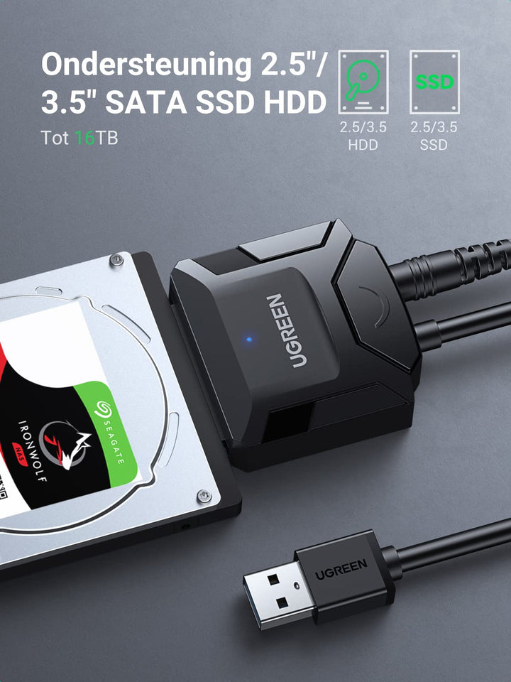 UGREEN USB 3.0 naar 2.5/3.5 Inch SATA Harde Schijf Adapter HDD SSD Ondersteuning UASP TRIM met Extra 12V 2A Voeding