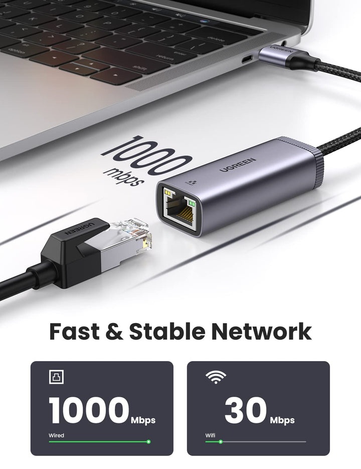 UGREEN USB 3.0 naar RJ45 Ethernet Adapter 1000Mbps USB Gigabit Netwerkadapter Ondersteuning voor Windows, Mac OS, Linux, Chrome OS Compatibel met Switch, MacBook, Surface Laptop.