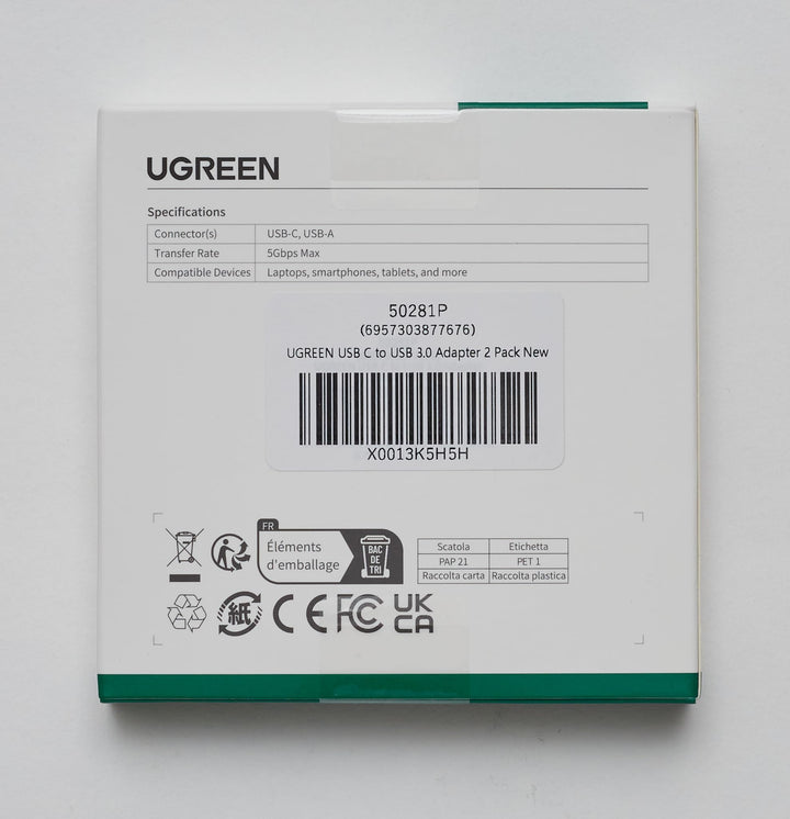 UGREEN USB 3.0 OTG Adapter USB C naar USB 3.0 A Adapter, 2 Stuks, Grijs.