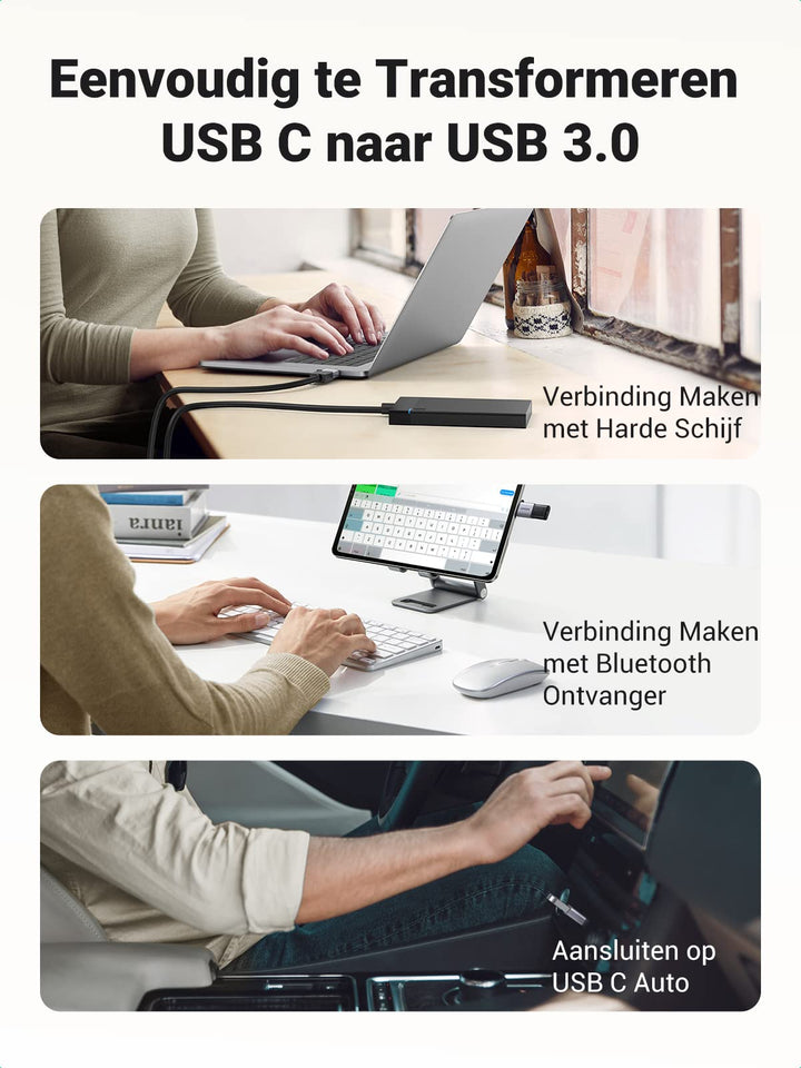 UGREEN USB 3.0 OTG Adapter USB C naar USB 3.0 A Adapter, 2 Stuks, Grijs.