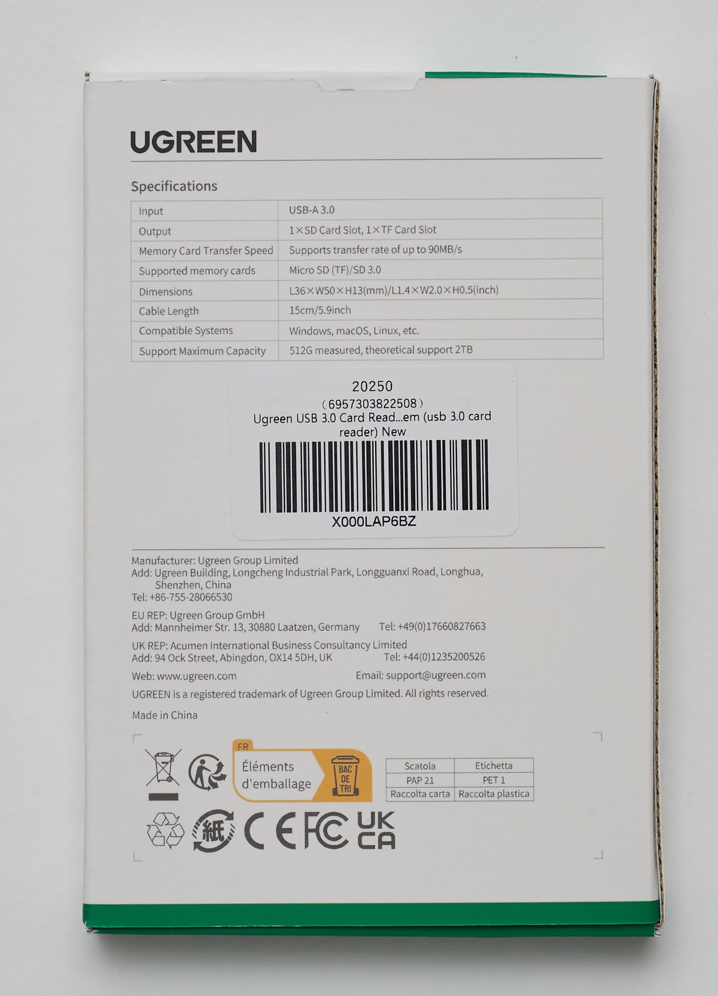 UGREEN USB 3.0 Lecteur de Carte SD Micro SD Adaptateur UGREEN
