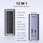 UGREEN USB C Docking Station, 12 in 1 USB C dock voor Windows en MacOS, Triple display 2HDMI DP 4k@60Hz