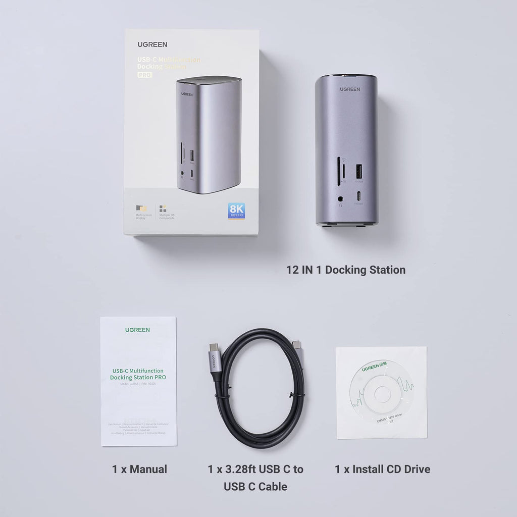 UGREEN USB C Docking Station, 12 in 1 USB C dock voor Windows en MacOS, Triple display 2HDMI DP 4k@60Hz
