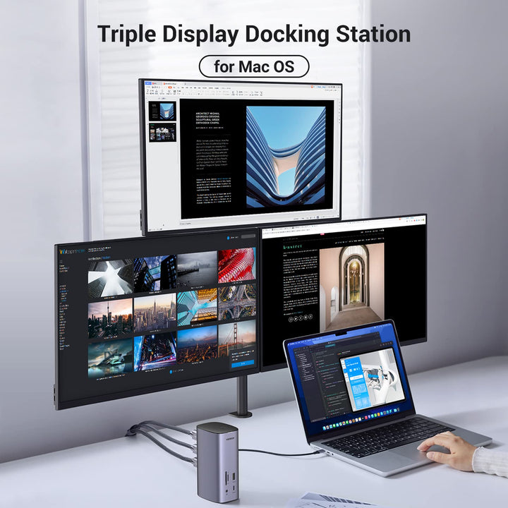 UGREEN USB C Docking Station, 12 in 1 USB C dock voor Windows en MacOS, Triple display 2HDMI DP 4k@60Hz
