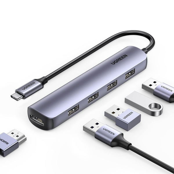 UGREEN USB C Hub 5 in 1 USB C naar HDMI 4K Adapter en 4 Aluminium USB 3.0 Poorten Compatibel met MacBook Pro MacBook Air